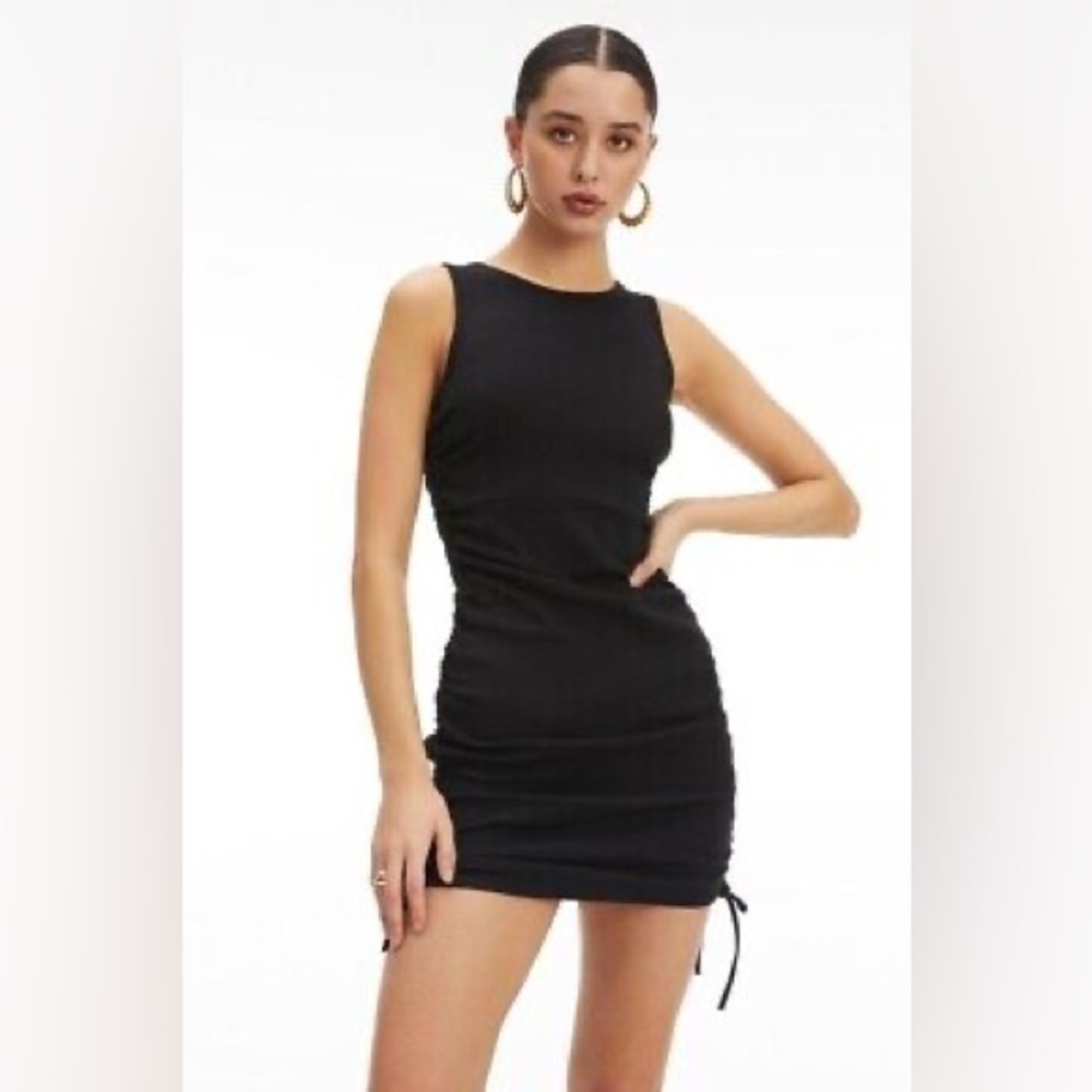 Good American Black Ruched Tank Mini Dress